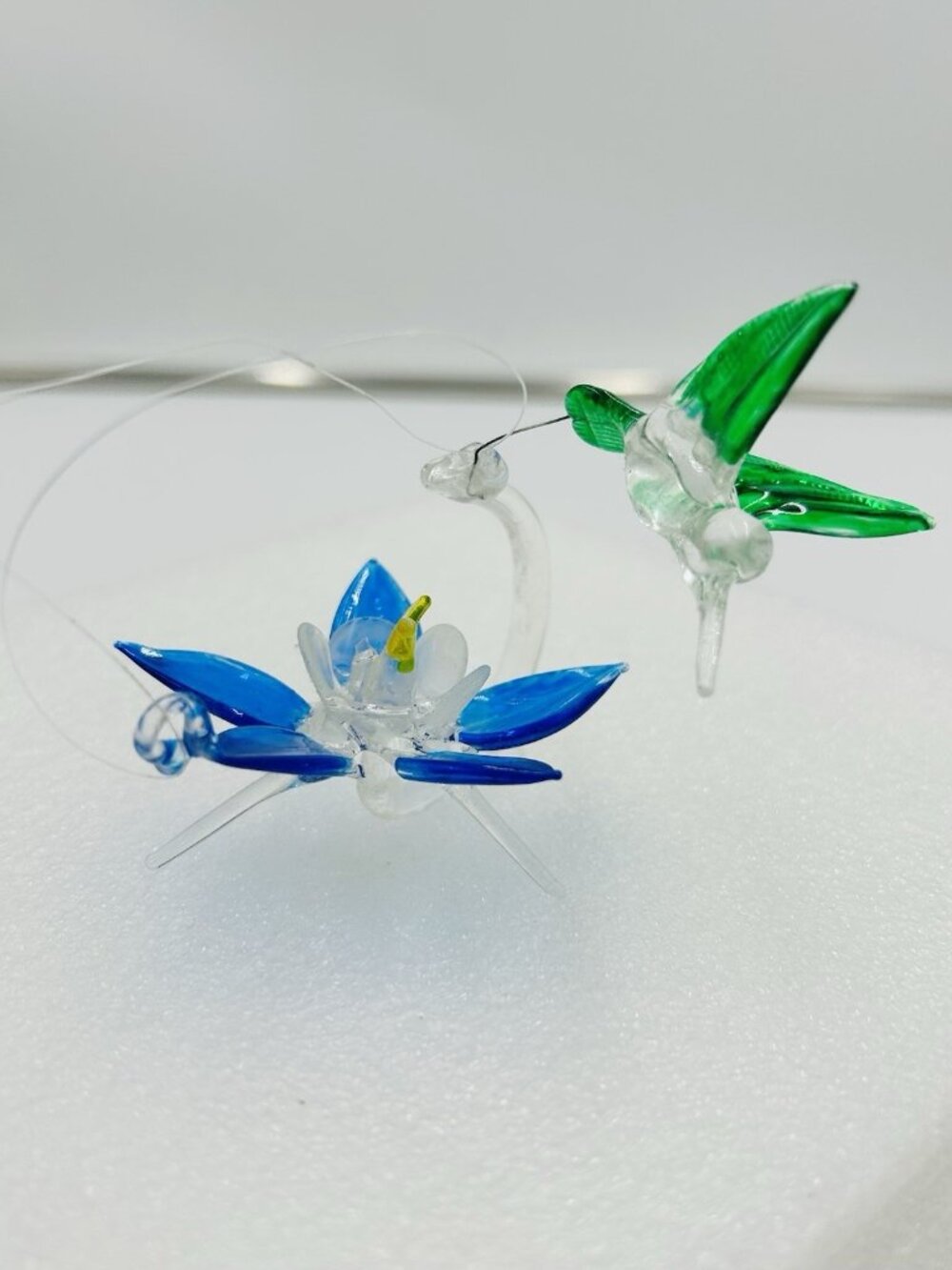 Glass Baron Hand Crafted Glass Hummingbird Flower Figurine